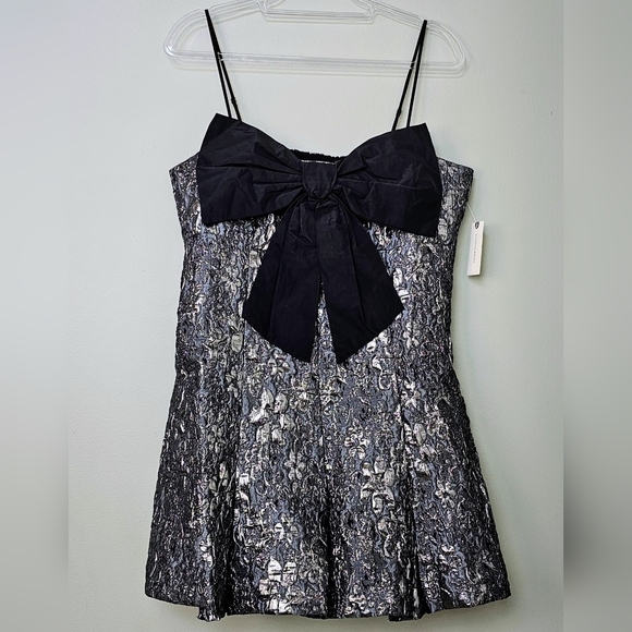 Maeve x Anthropologie Bow-Front Floral Jacquard Romper, Black Pattern, Size 16 - Picture 4 of 16